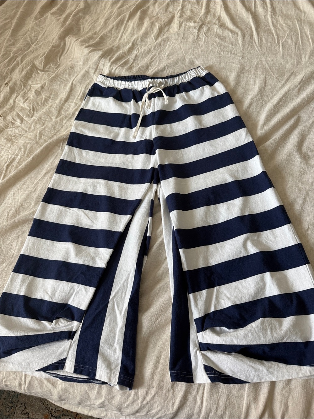 Free People Kids Navy and White Striped Wide-Leg Joggers